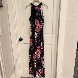 Floral Sleeveless Maxi Dress - Black and Pink